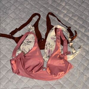 Chelsea & Violet Rose Pink Bikini Top with Floral and Brown Accents